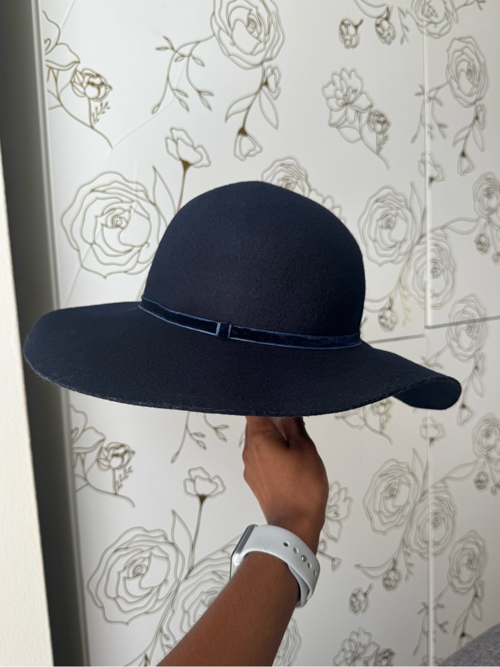 Navy Blue Wool Floppy Hat
